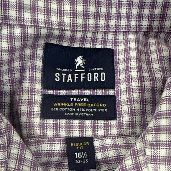 Stafford Men's Purple Plaid Button Down Shirt - Picture 2 of 3